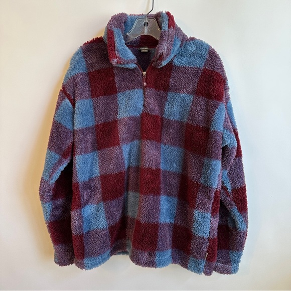 Eddie Bauer Plaid Fleece Pullover - Blue and Burgundy - Picture 4 of 8